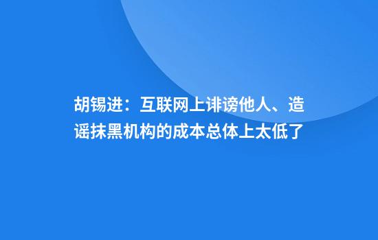 胡锡进:互联网上诽谤他人、造谣抹黑机构的成本总体上太低了