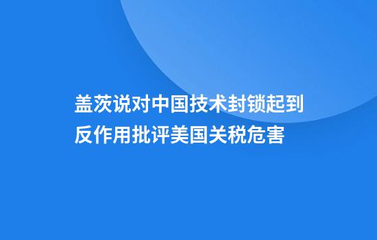 盖茨说对中国技术封锁起到反作用批评美国关税危害