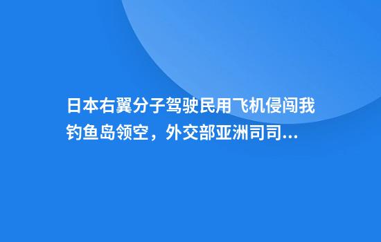 日本右翼分子驾驶民用飞机侵闯我钓鱼岛领空，外交部亚洲司司长提出严正交涉